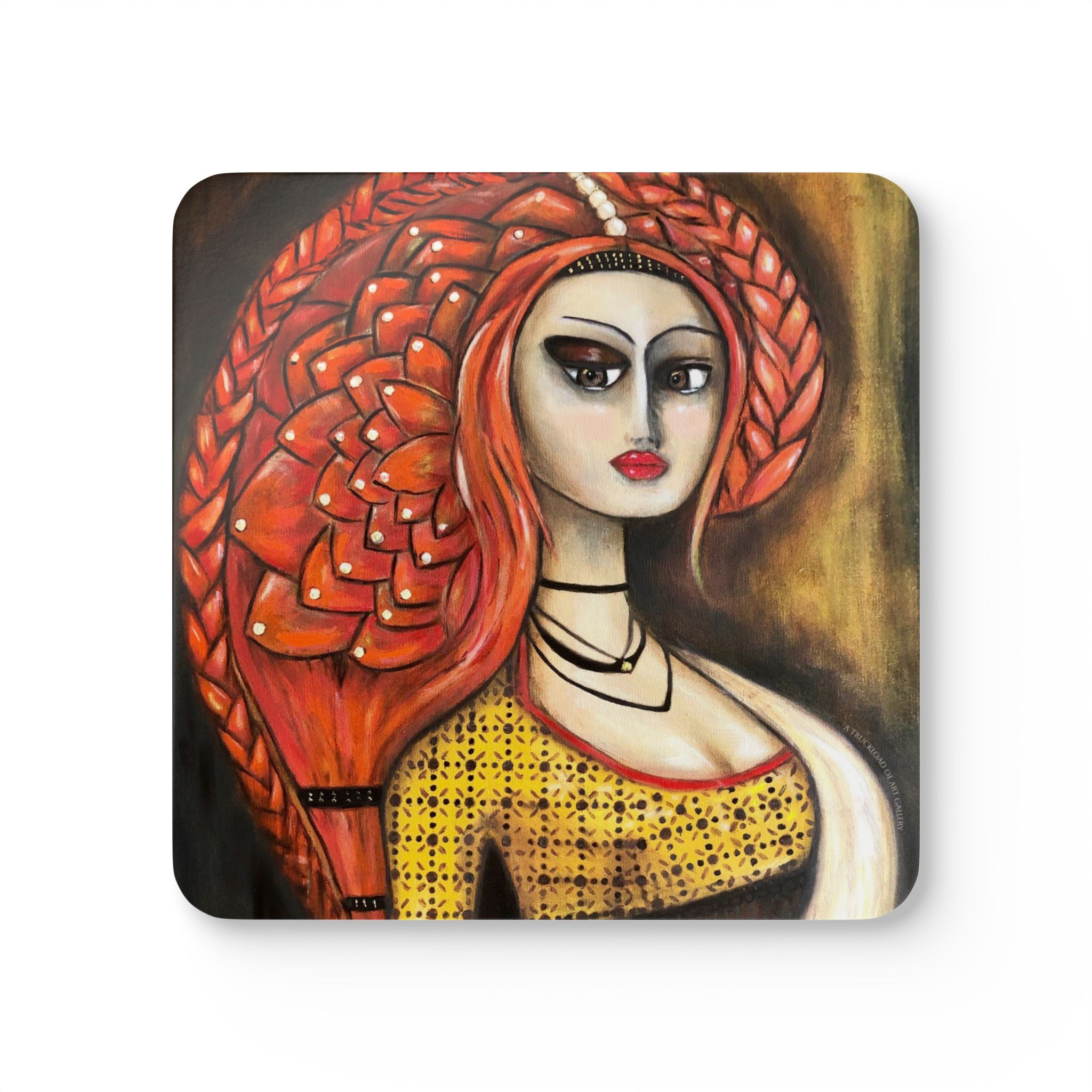 MINDI Red-Haired Muse Cork Coaster Set —  (4-Pack)