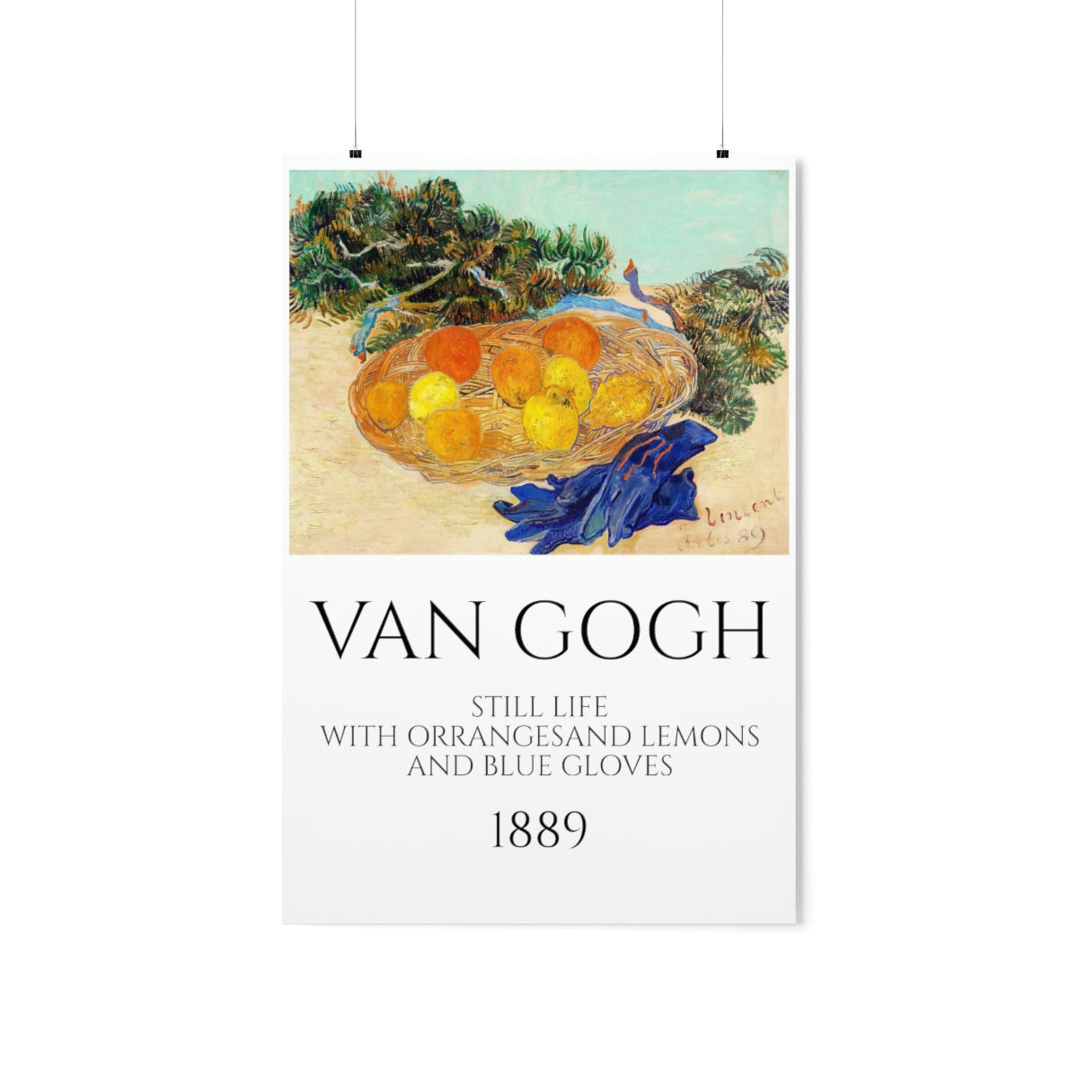 STILL LIFE ORANGES, LEMONS, BLUE GLOVES Premium Matte Vertical Posters