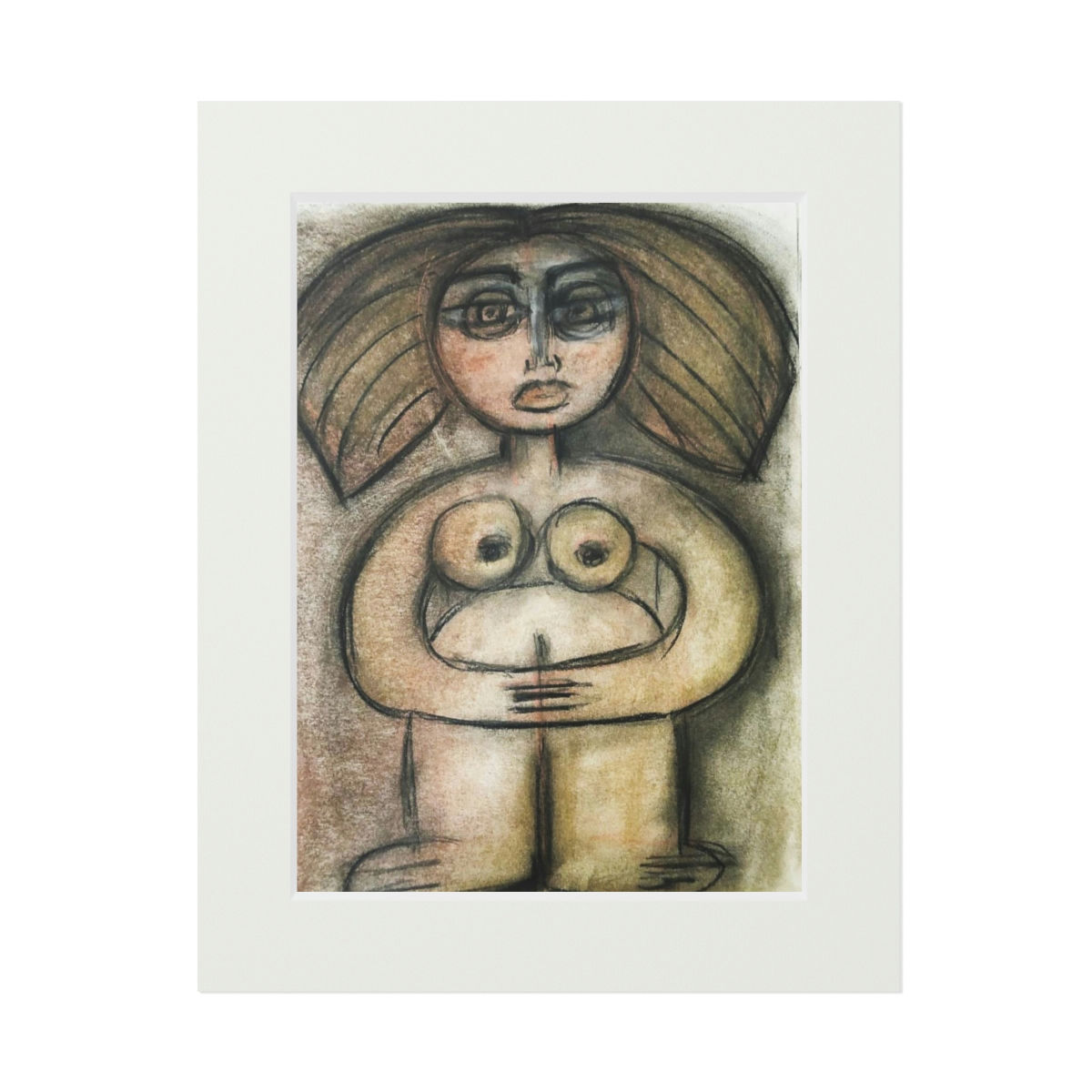 UNTITLED GIRL SITTING PASTEL Fine Art Prints (Passepartout Paper Frame)