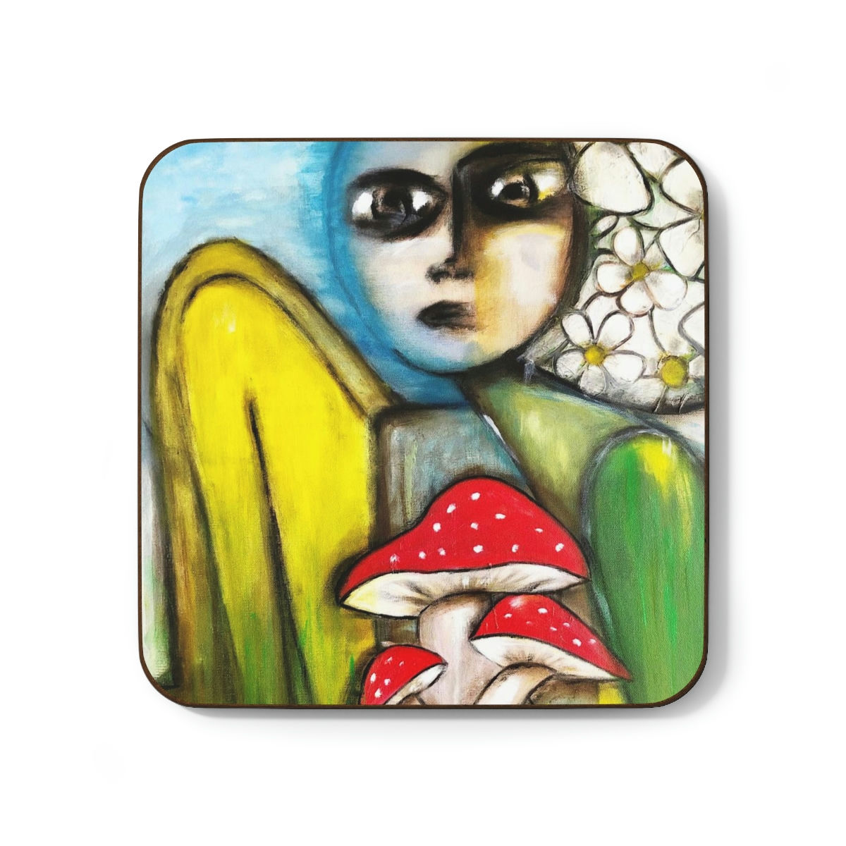 GIRL WITH MAGIC MUSHROOMS Hardboard Back Coaster