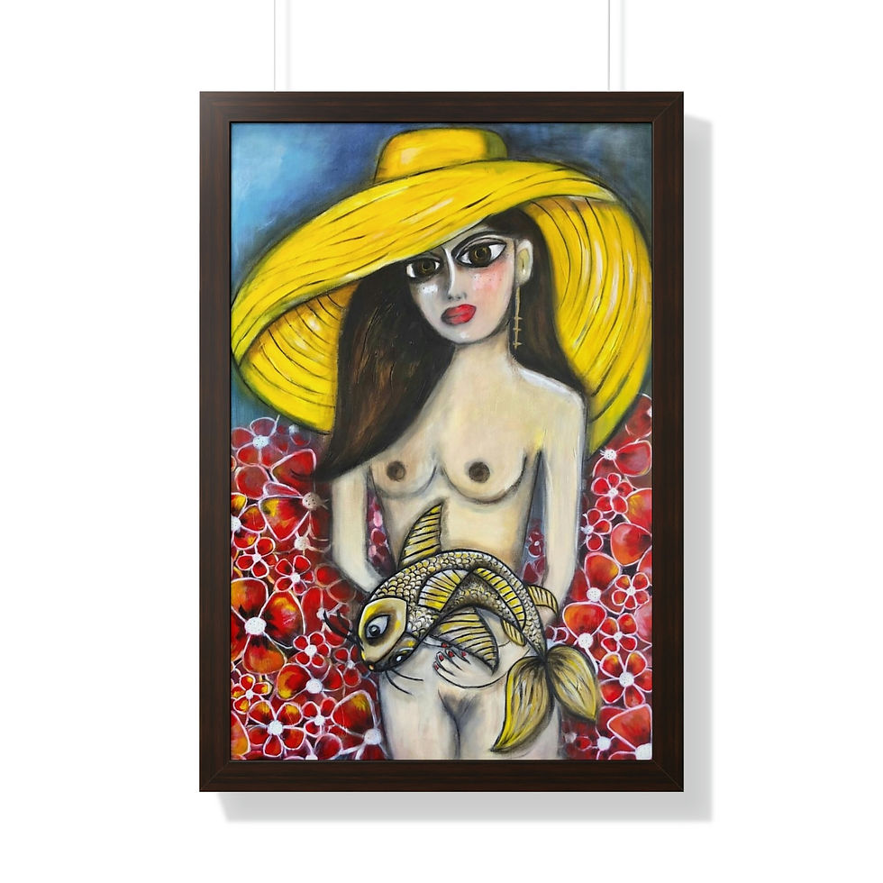 Thumbnail: GIRL WITH GOLDEN FISH Framed Vertical Poster