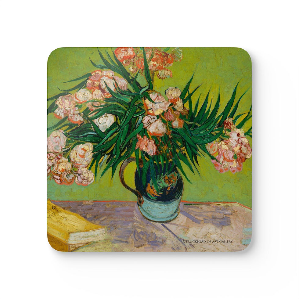Thumbnail: OLEANDERS Van Gogh- Cork Coaster Set — Vintage Vase Painting Drink Coasters