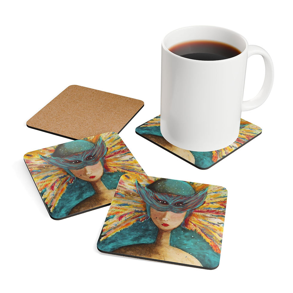 Thumbnail: CARNIVAL — Artistic Feathered Mask Drink Coasters (4-Pack)