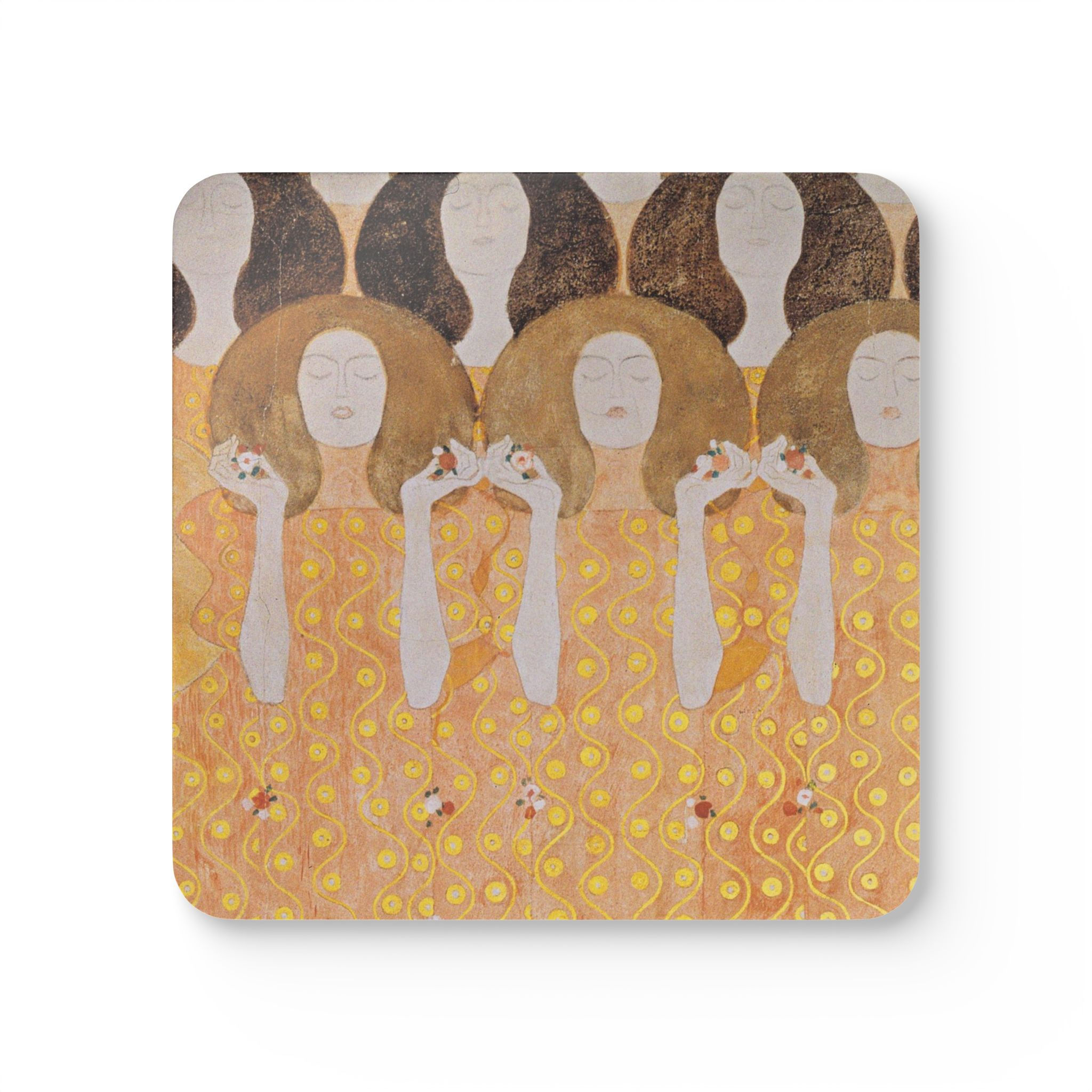 BEETHOVEN FRIEZE - KLIMT Art Nouveau Women Cork Coaster Set — (4-Pack)