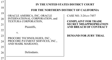 Oracle Sues Procore Over Trade Secrets