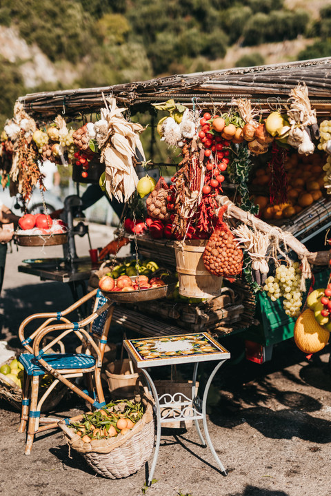 A roadside fruit and vegetable sellers stall on the Amalfi coast