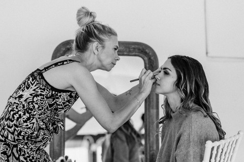 Meg getting her makeup done by makeup artist Amy George Makeup for her Amalfi coast elopement