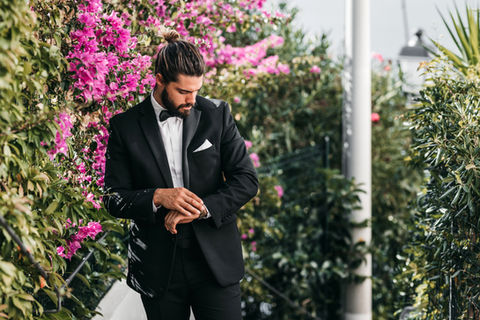 groom checking his watch at an Amalfi coast elopement wedding