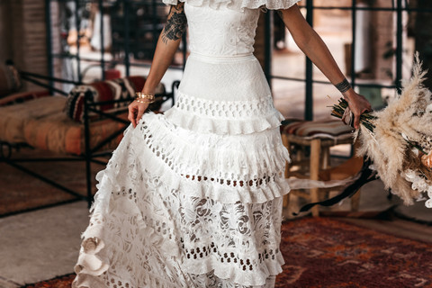 Bride wearing wedding dress from Grace Loves Lace at Beldi Country Club in Marrakesh