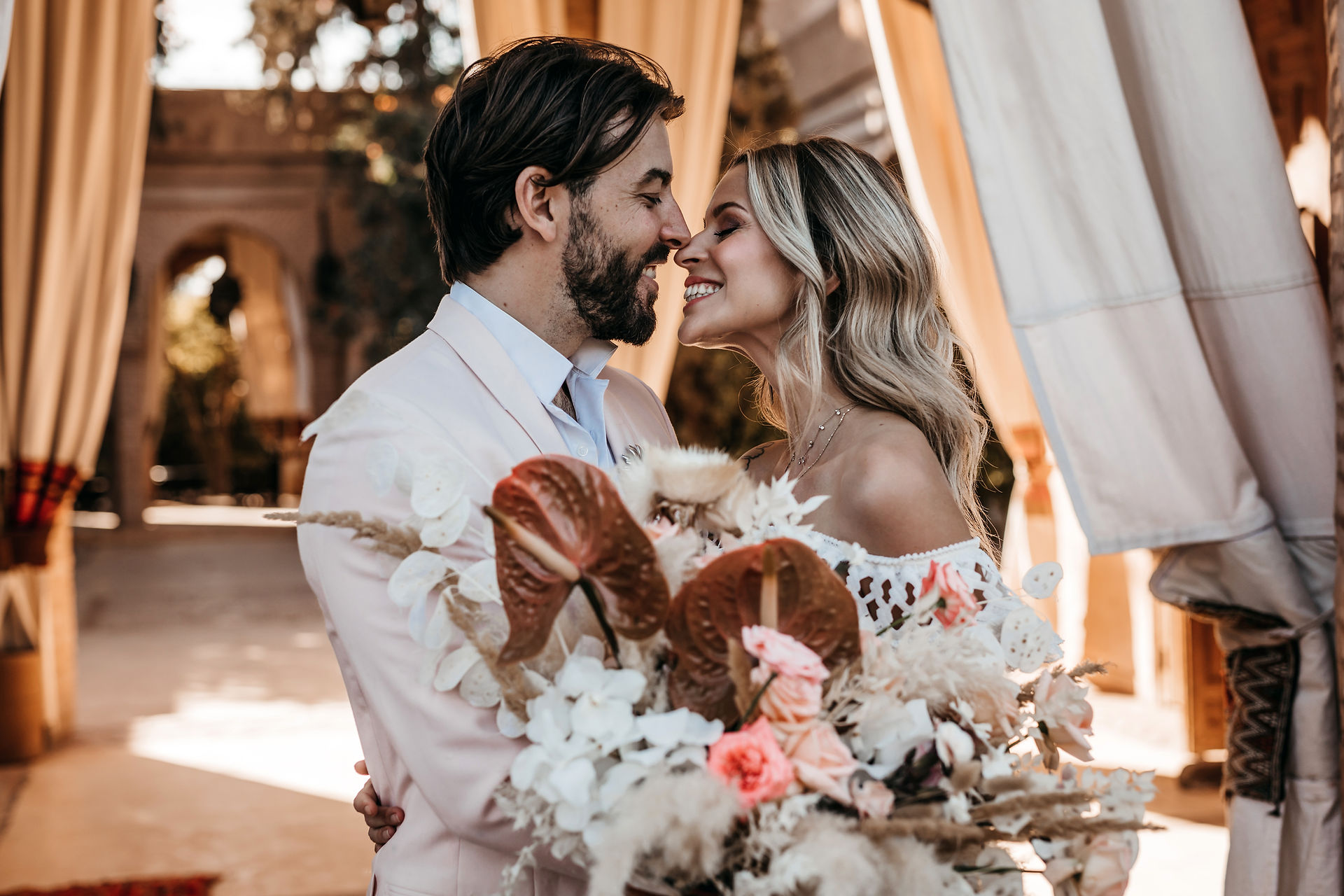 couple laughing on their elopement day in Marrakesh