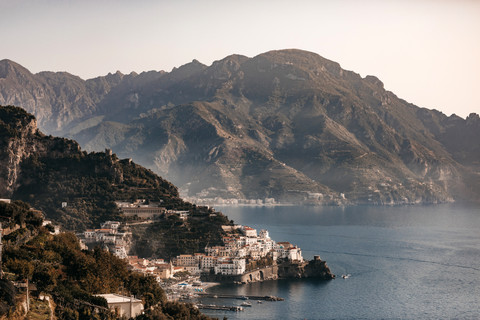 views the sea and mountains looking across to Amalfi town
