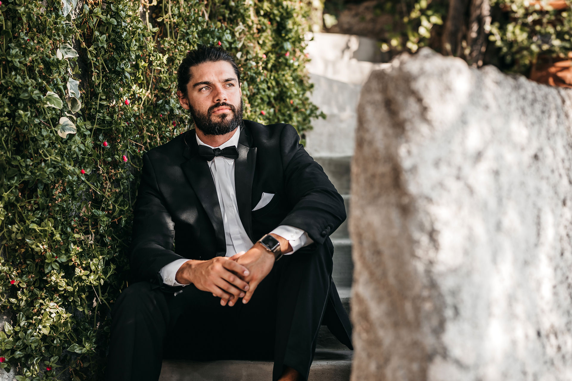 Trey wearing a black Tux suit ready for his Amalfi coast elopement