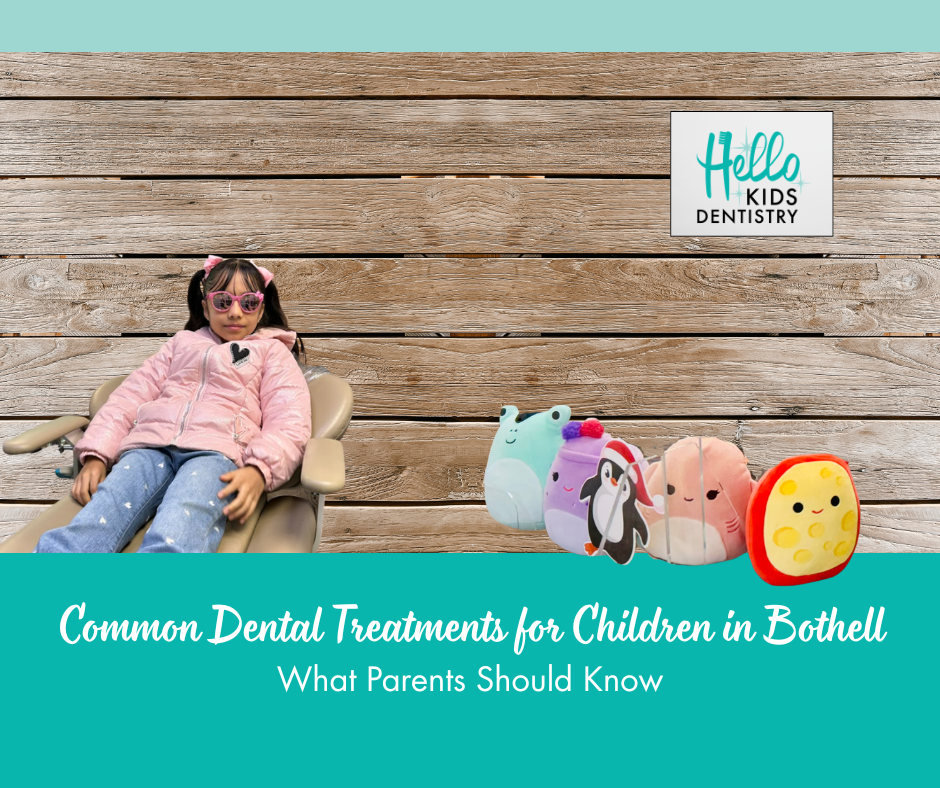 Child smiling during a pediatric dental visit in Bothell learning about common dental treatments