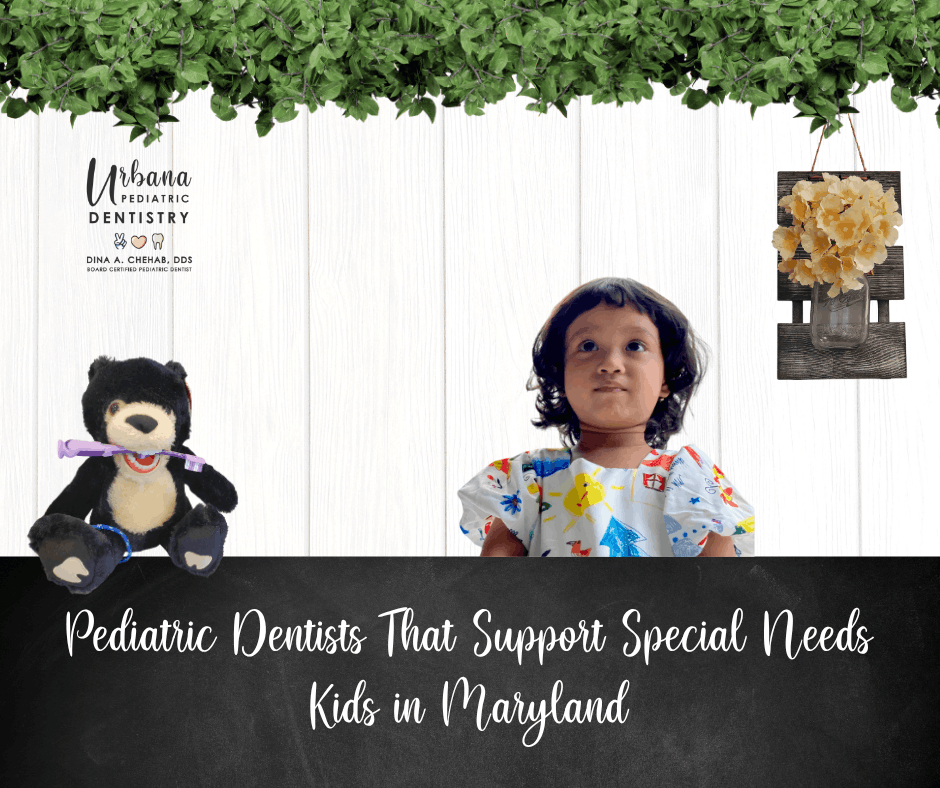 Board-certified pediatric dentist Dr. Dina Chehab with a special needs child at Urbana Pediatric Dentistry in Ijamsville Maryland