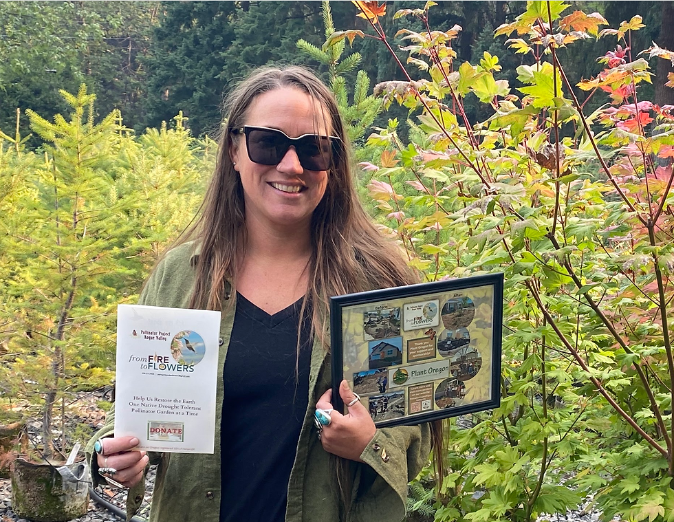 Jenny in the Plant Oregon nursery holding our thank you