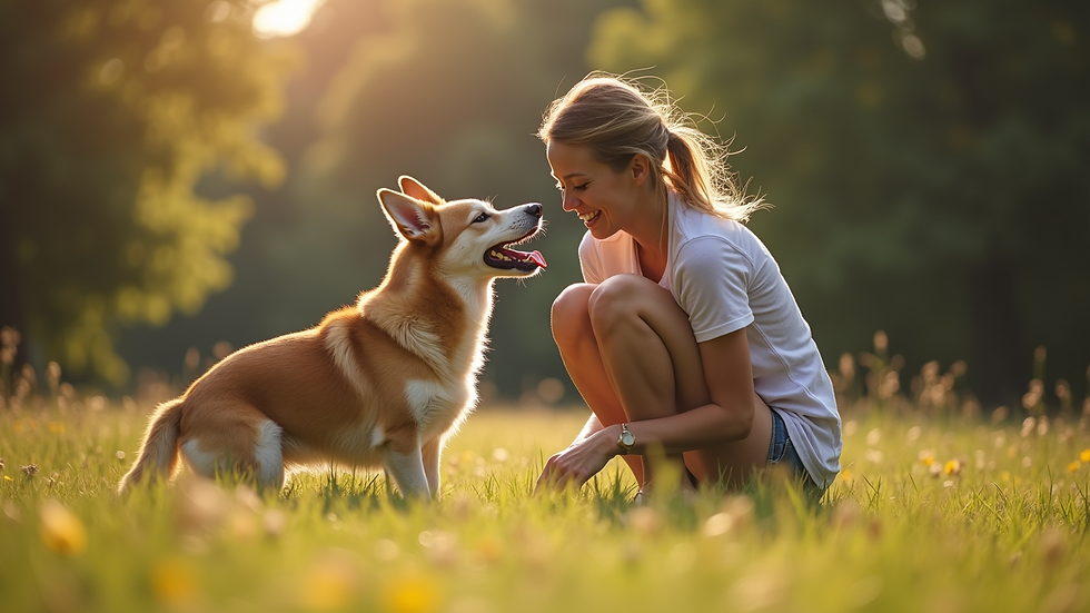 Close-up view of a dog and owner enjoying a playful moment