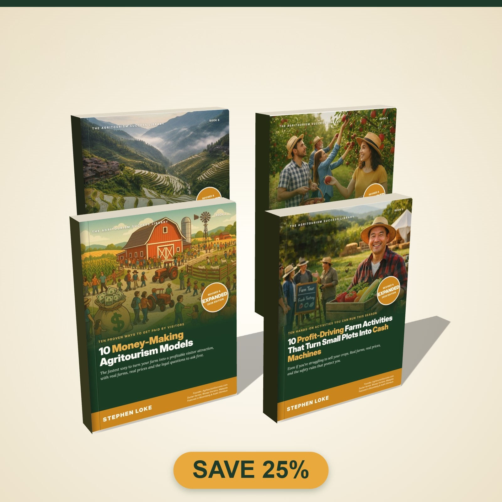The Farm Ideas Bundle: 4 agritourism ebooks shown as a 3D book set
