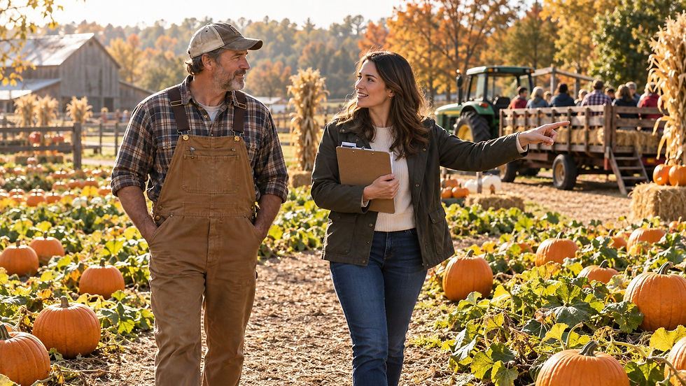 Farmer walking the property with an insurance agent