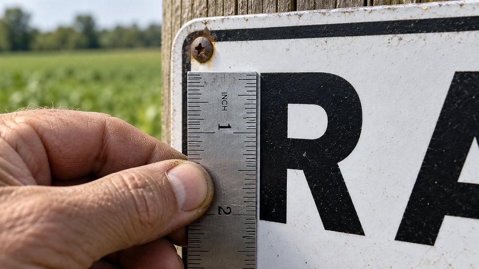 Measuring one-inch black letters on an agritourism warning sign