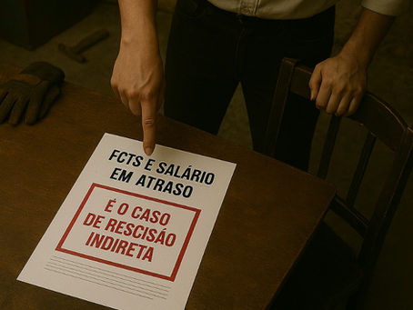 Imagem demonstrando os dizeres "FGTS EM ATRASO É O CASO DE RESCISÃO INDIRETA"