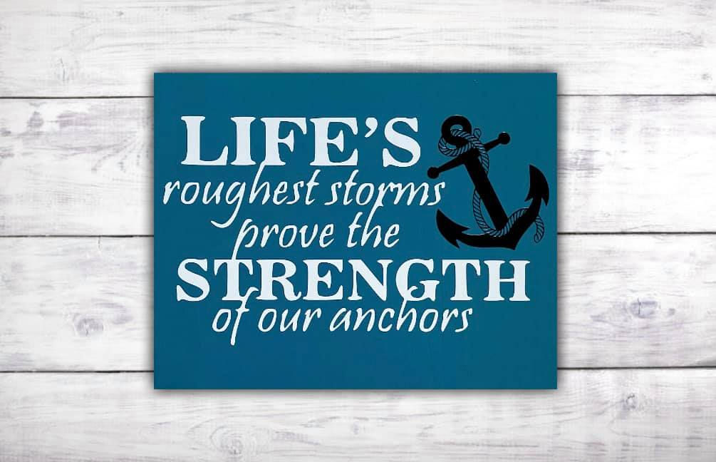 Teal Nautical Anchor Sign Strength Quote Wall Decor