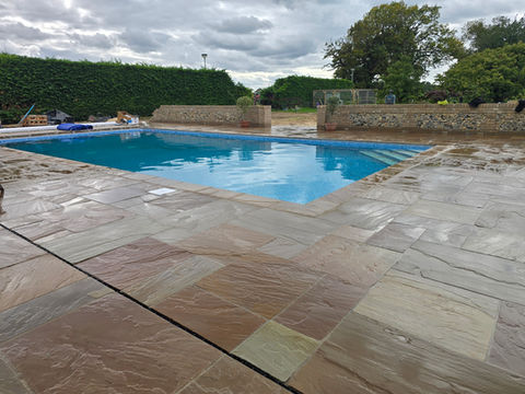 swimming pool build, patio, landscaping
