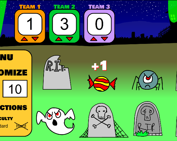 English Class Interactive Whiteboard Game - Grave Danger - team Halloween game for kids - team points