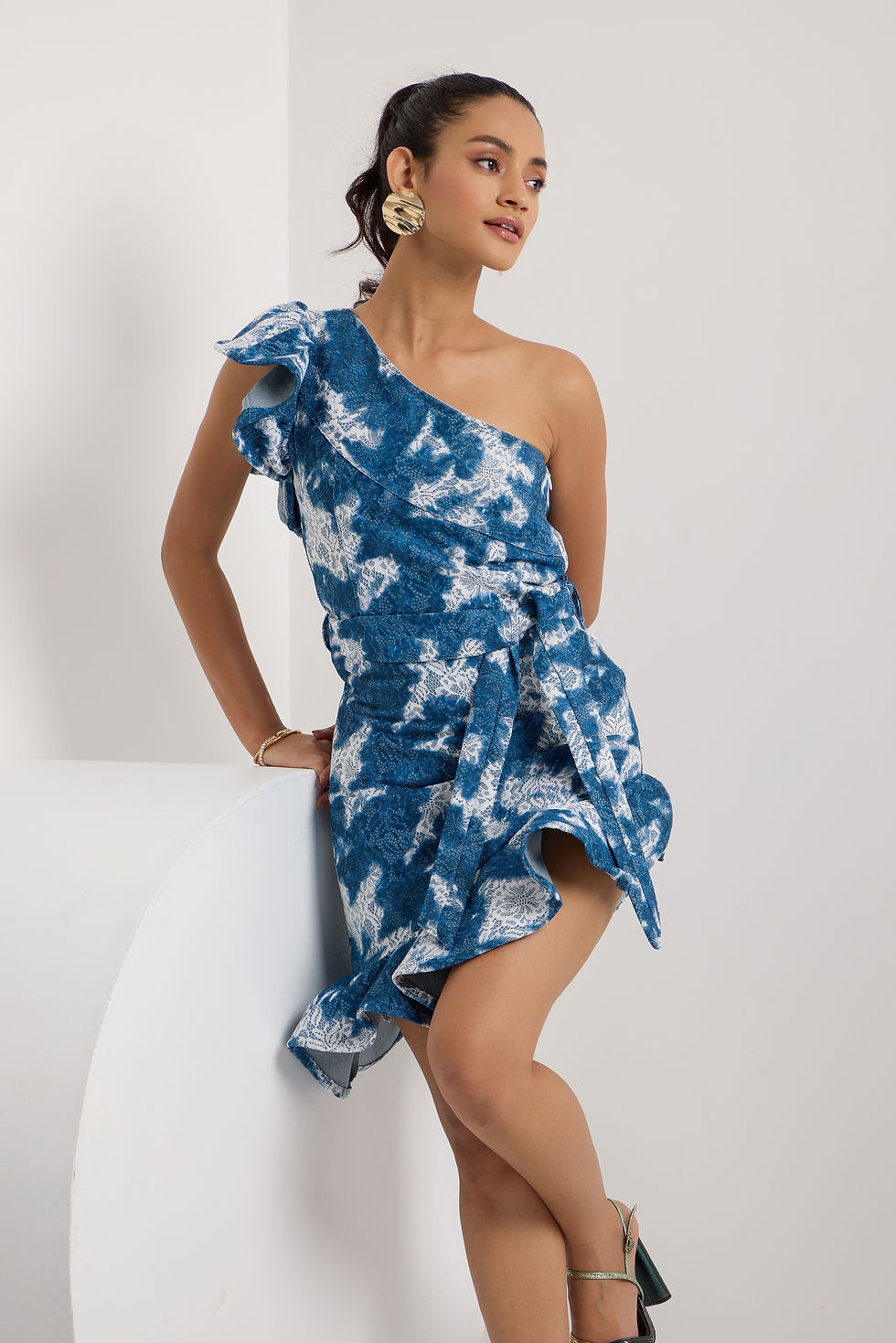 Thumbnail: One off shoulder short denim dress