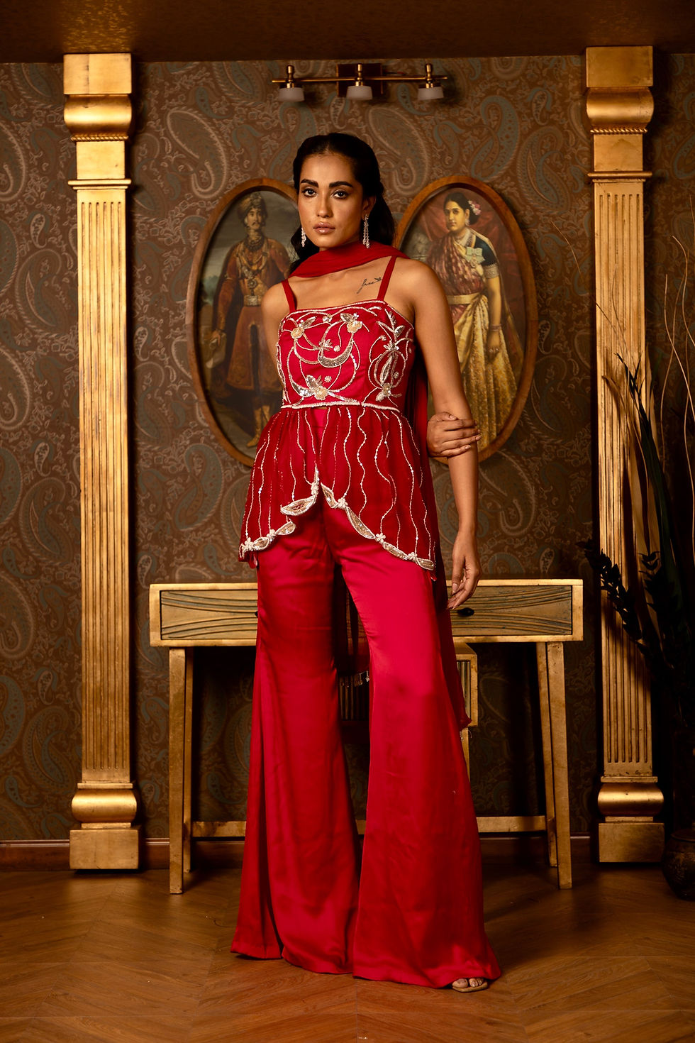 Thumbnail: Red peplum top w Pants