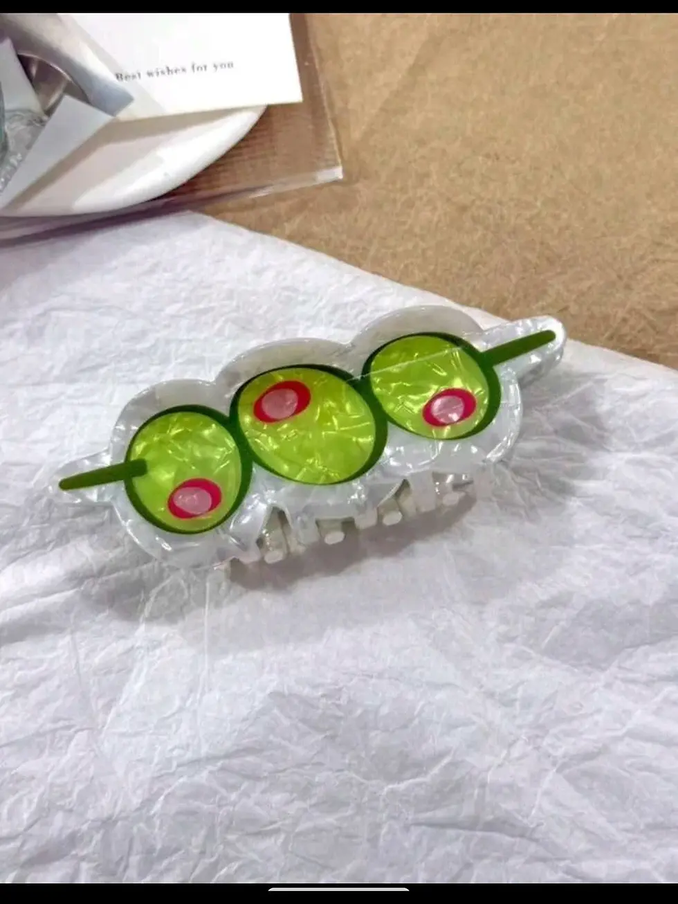 Lime green olive skewer acrylic hair claw clip