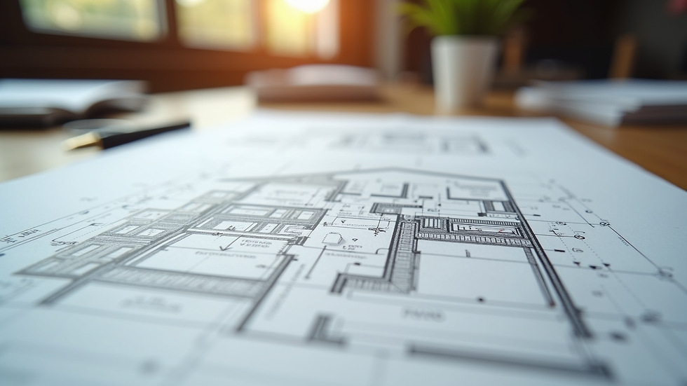Eye-level view of a detailed home renovation plan on a table