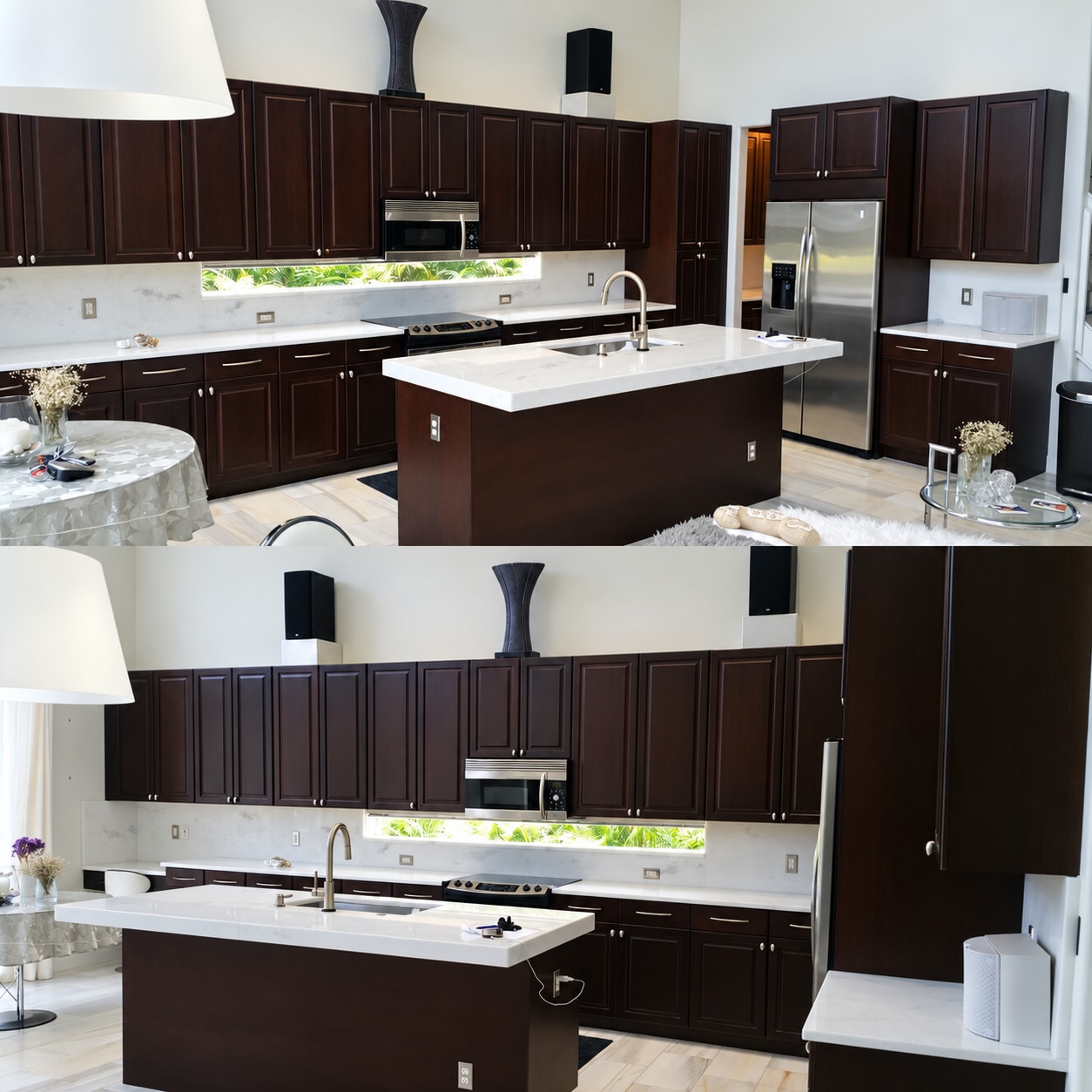 Dark cabinetry & white island