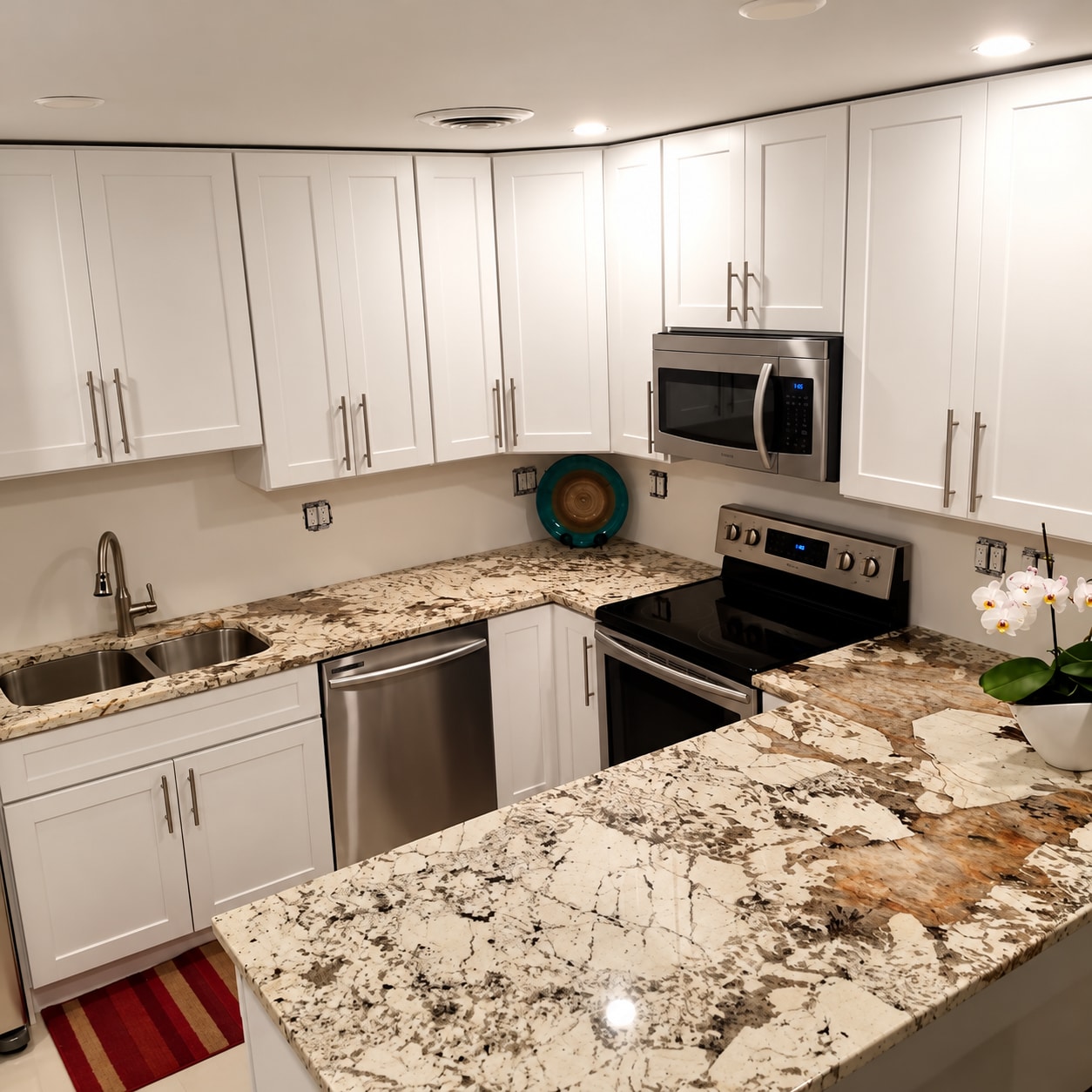White kitchen & granite counters