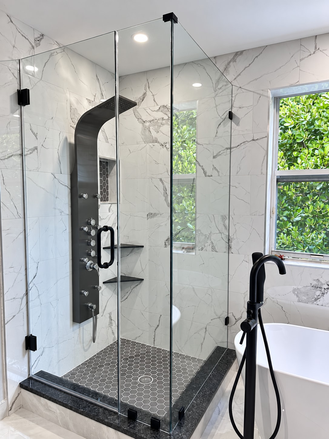 Glass shower & freestanding tub