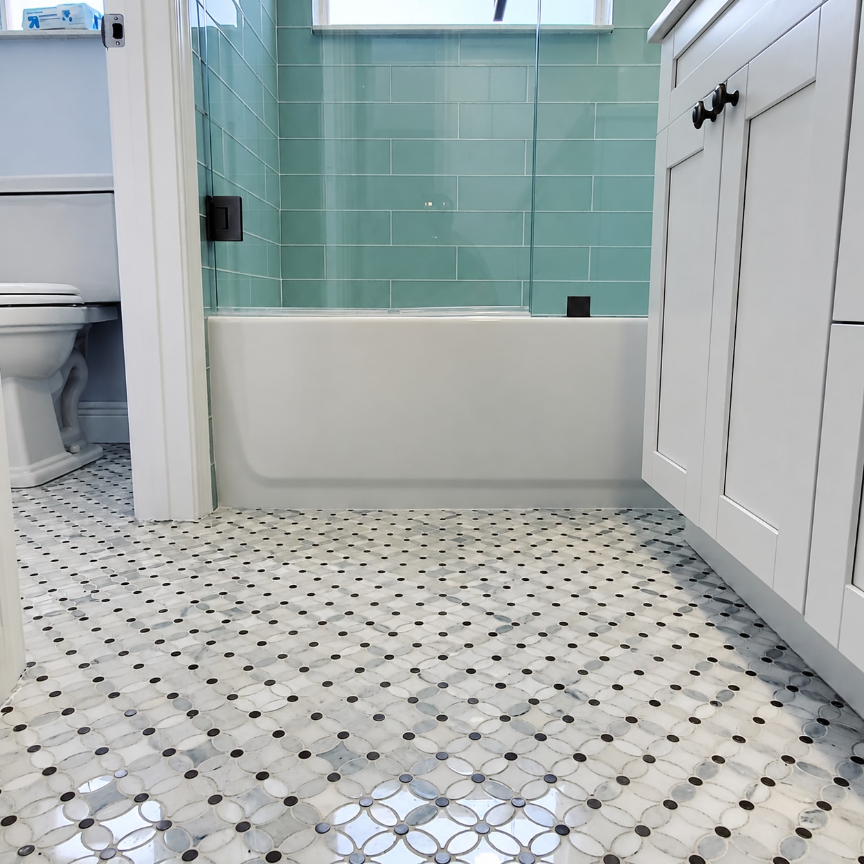 Aqua tile bathroom — project view 2