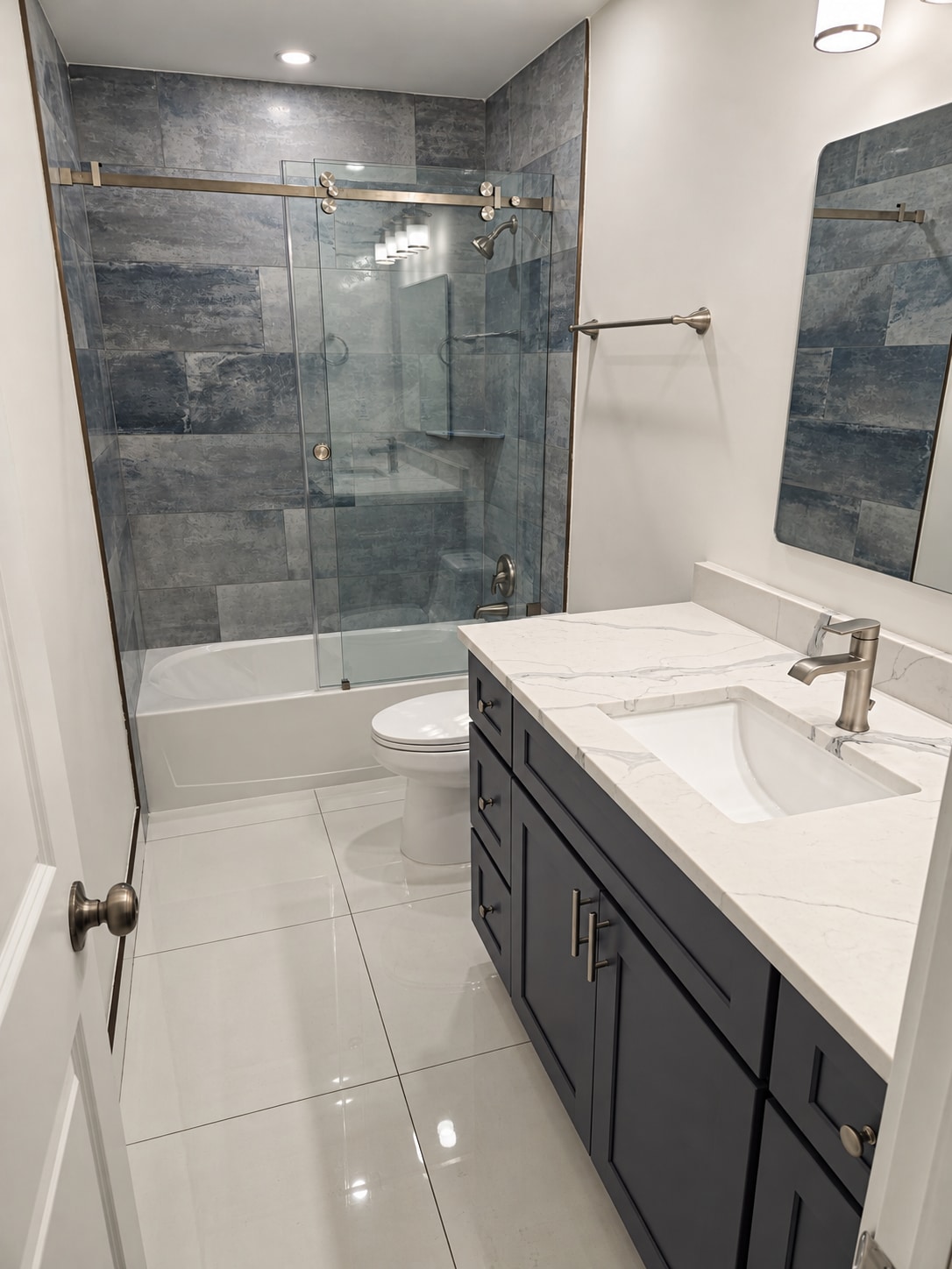 Blue-gray tub bathroom