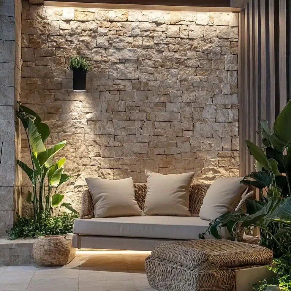 Iluminação de Acentuação: A Física da Refração da Luz em Superfícies de Pedras Escovadas e Levigadas