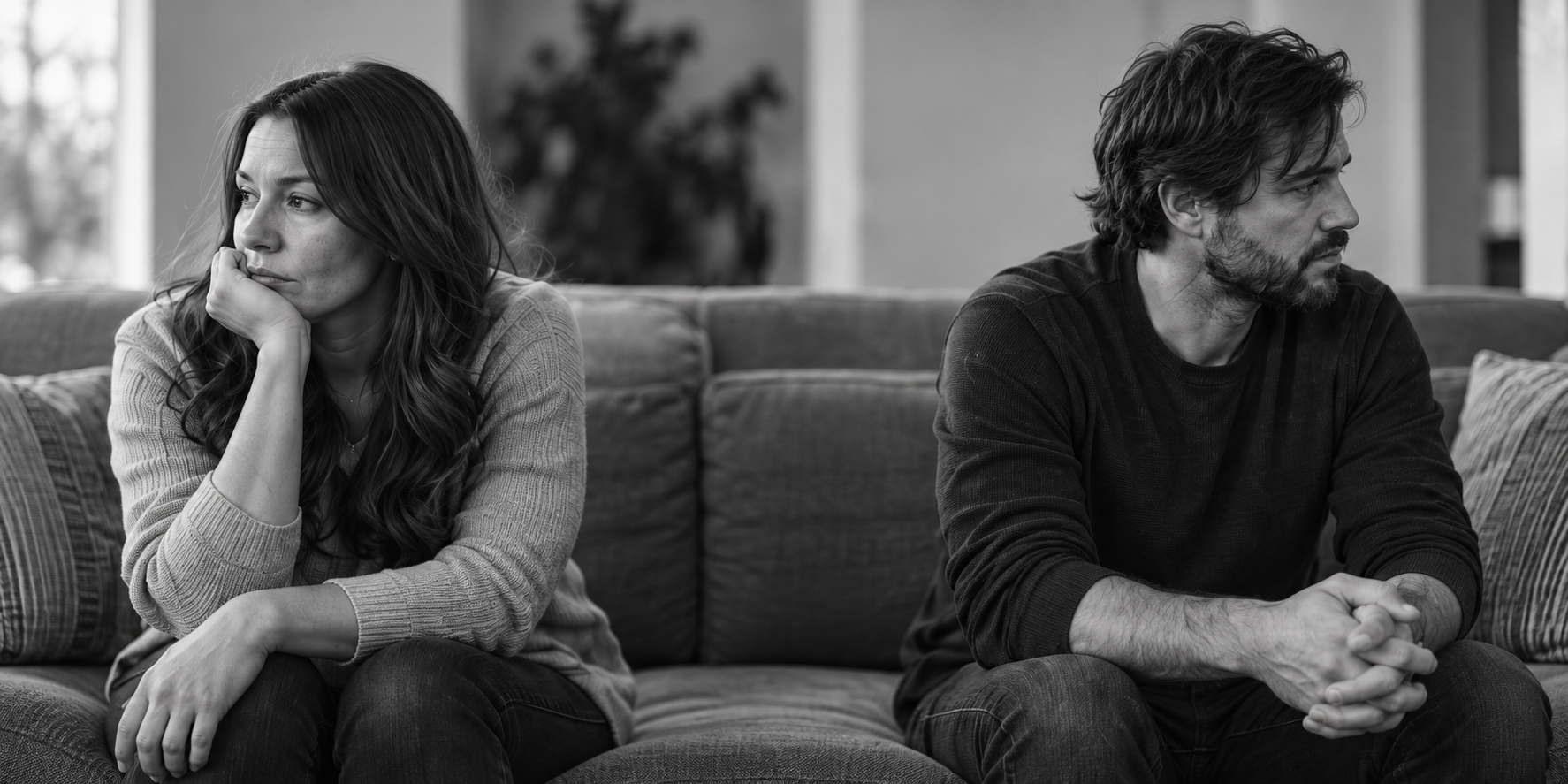 Two partners sitting apart during a quiet, disconnected moment