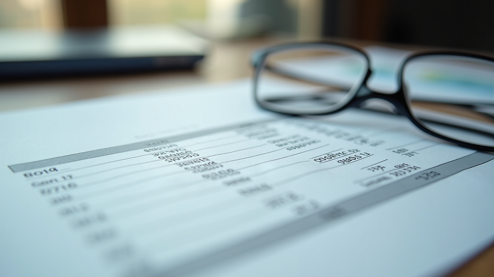 Close-up view of a financial statement document on a desk