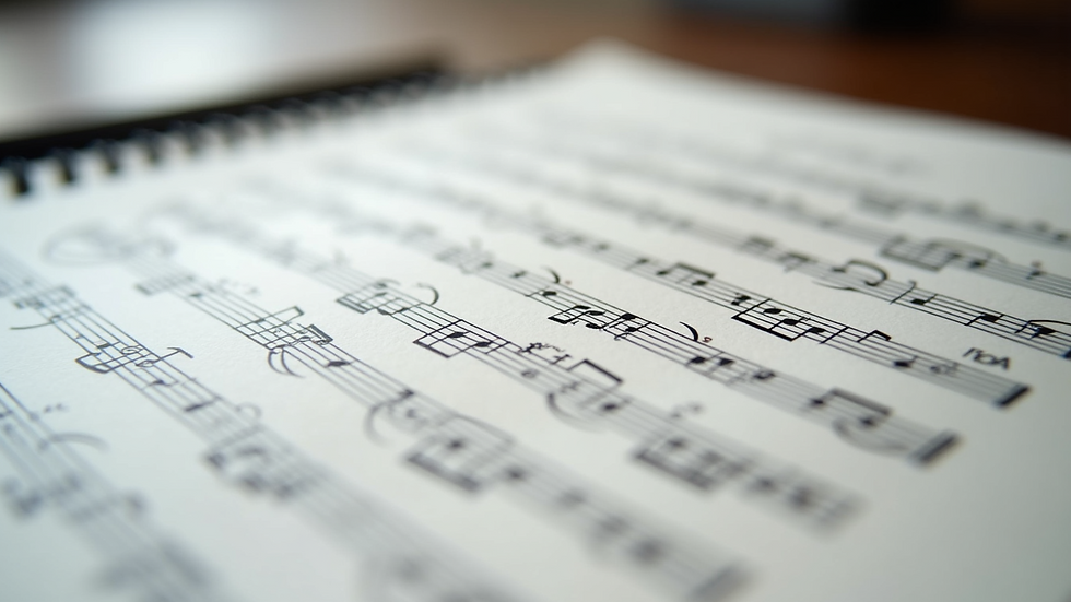 Close-up view of blank music sheet paper with staff lines