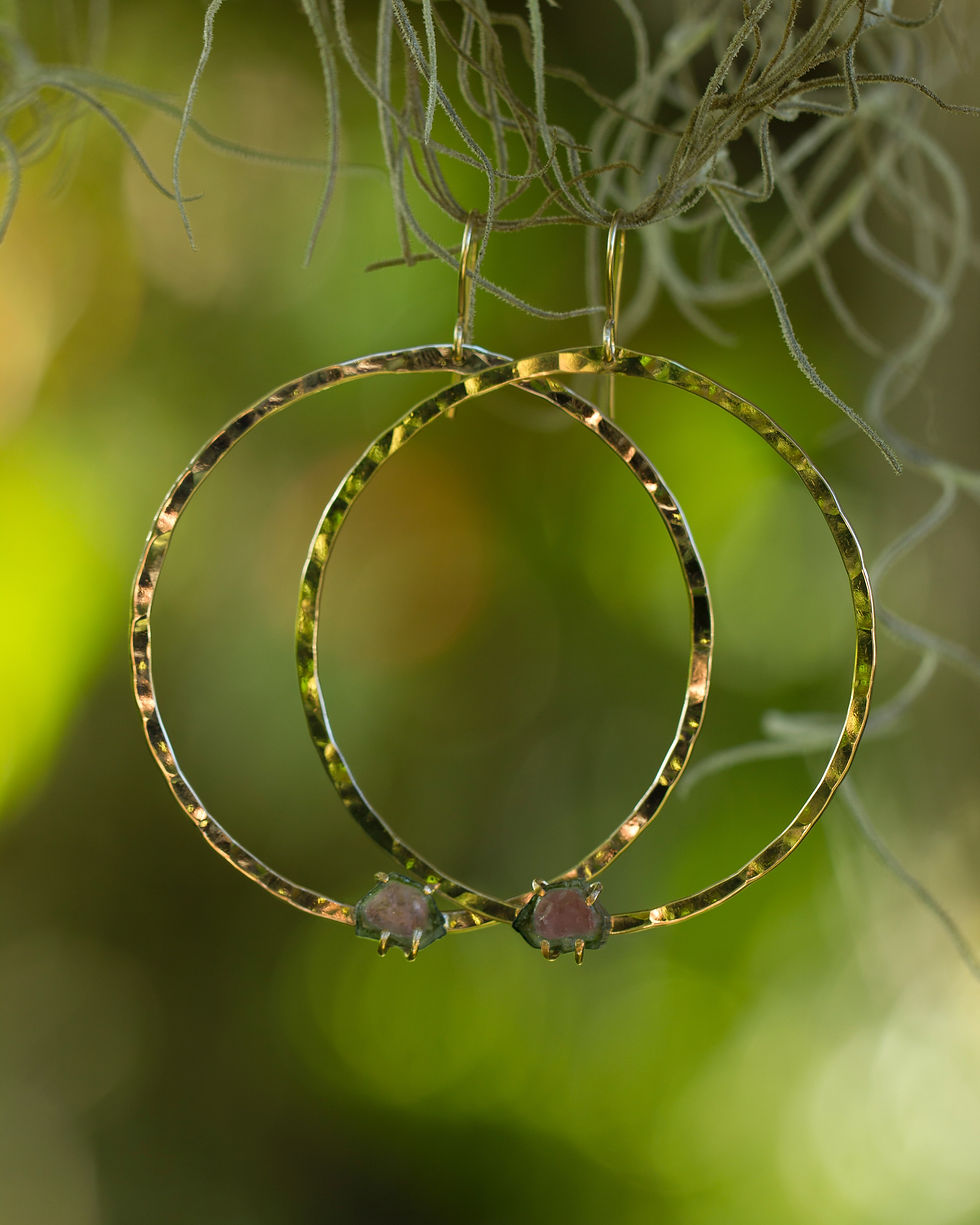 Watermelon Tourmaline Gold Hoops