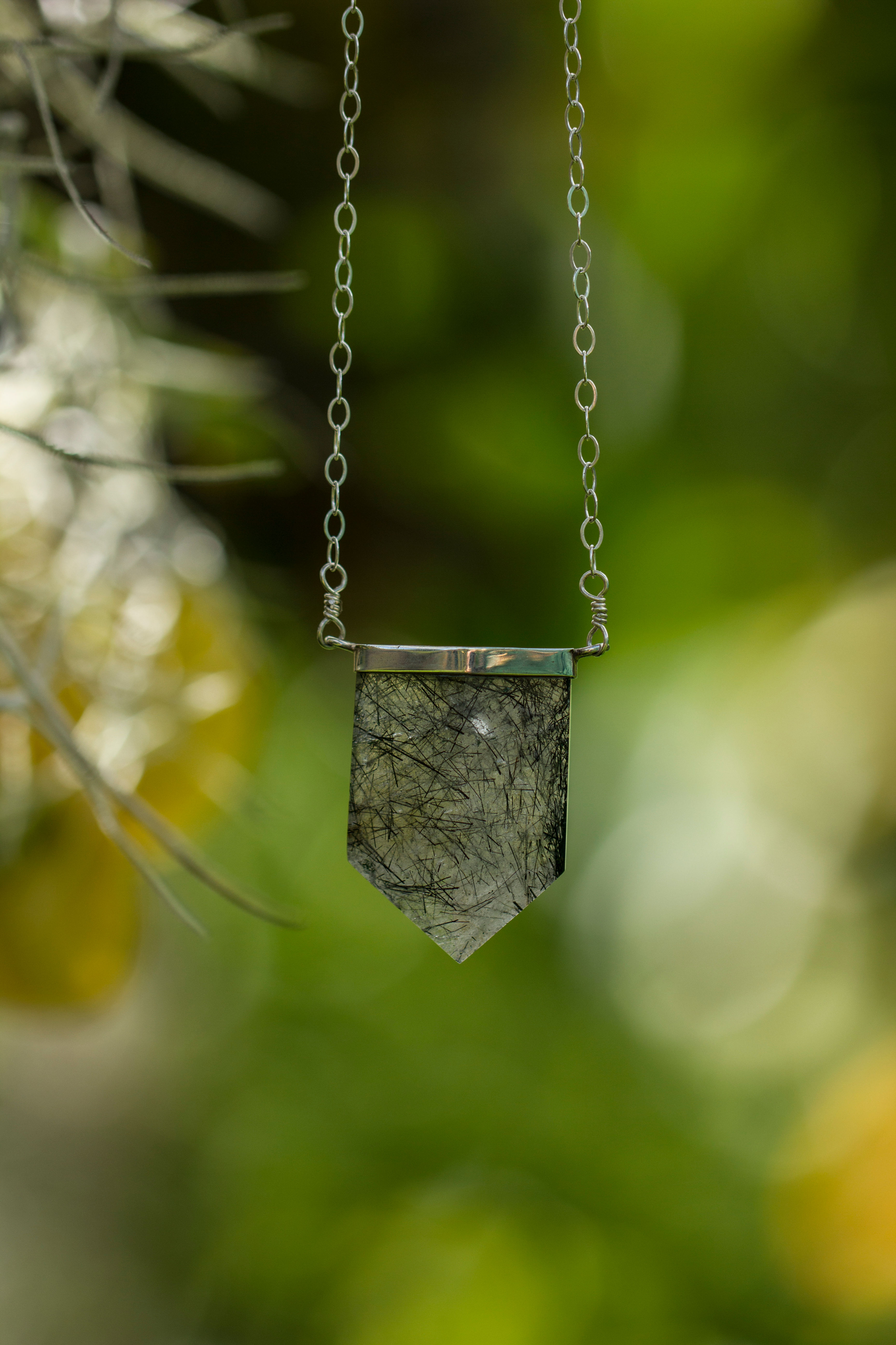 Tourmalinated Quartz Crystal Necklace 