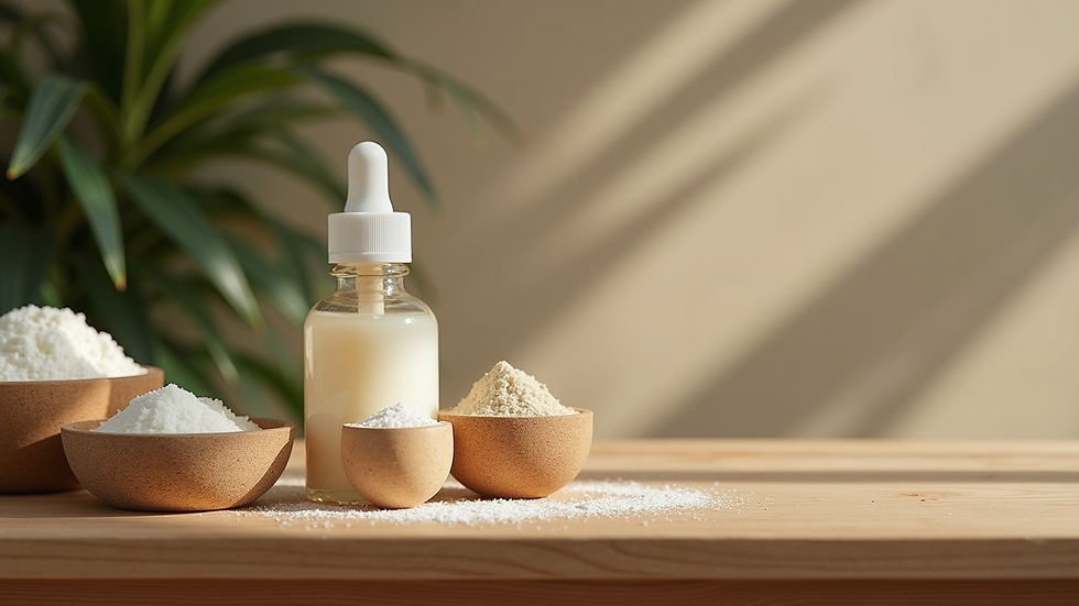 Eye-level view of homemade skincare ingredients on a wooden table
