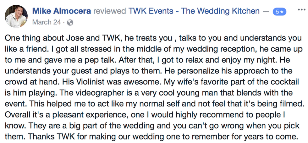 TWK Events wedding reviews