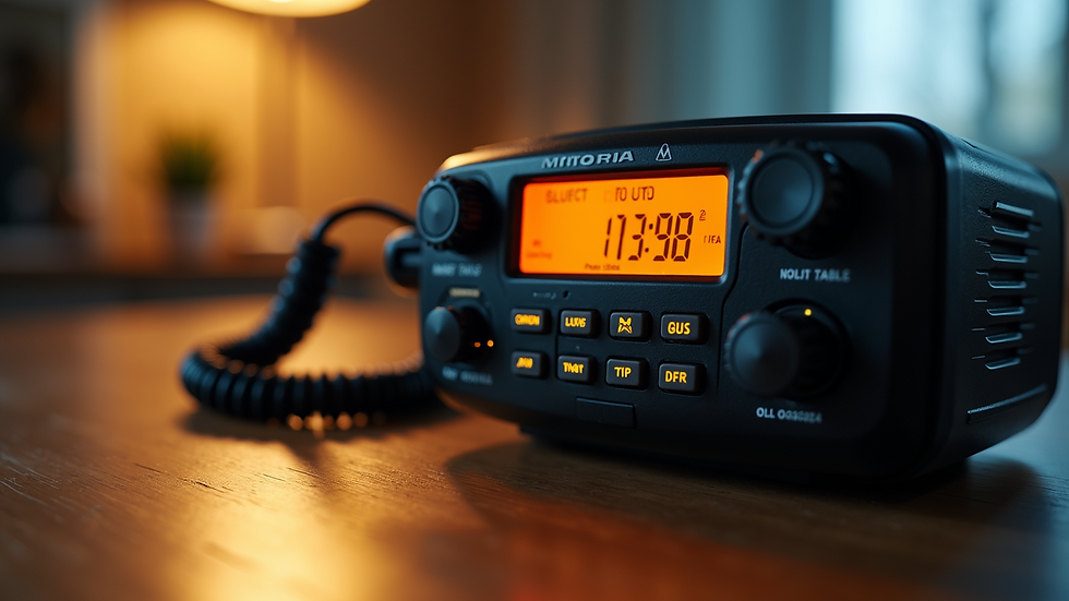 Close-up view of a Motorola radio on a table
