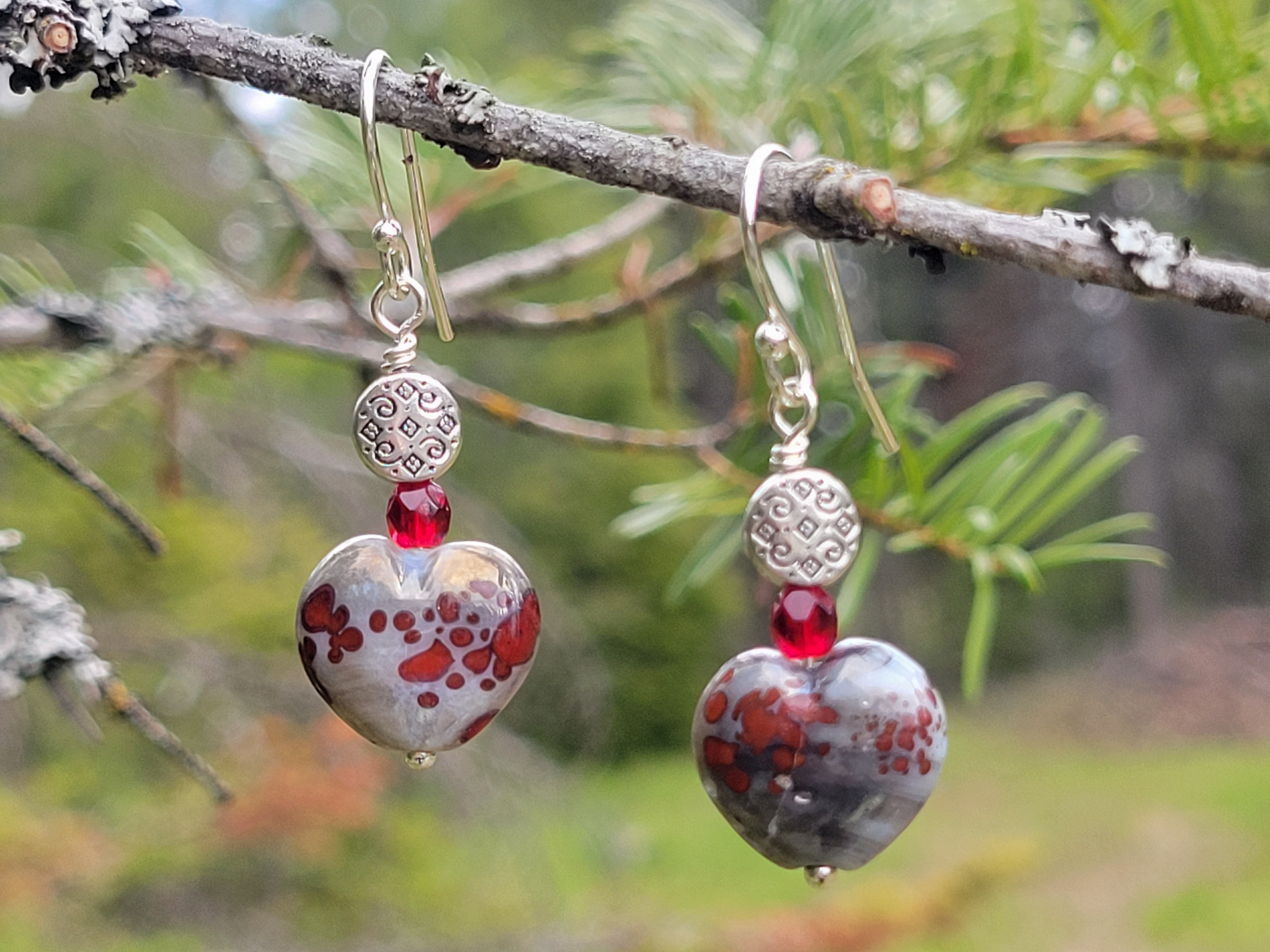 Red N Gray Heart Earrings