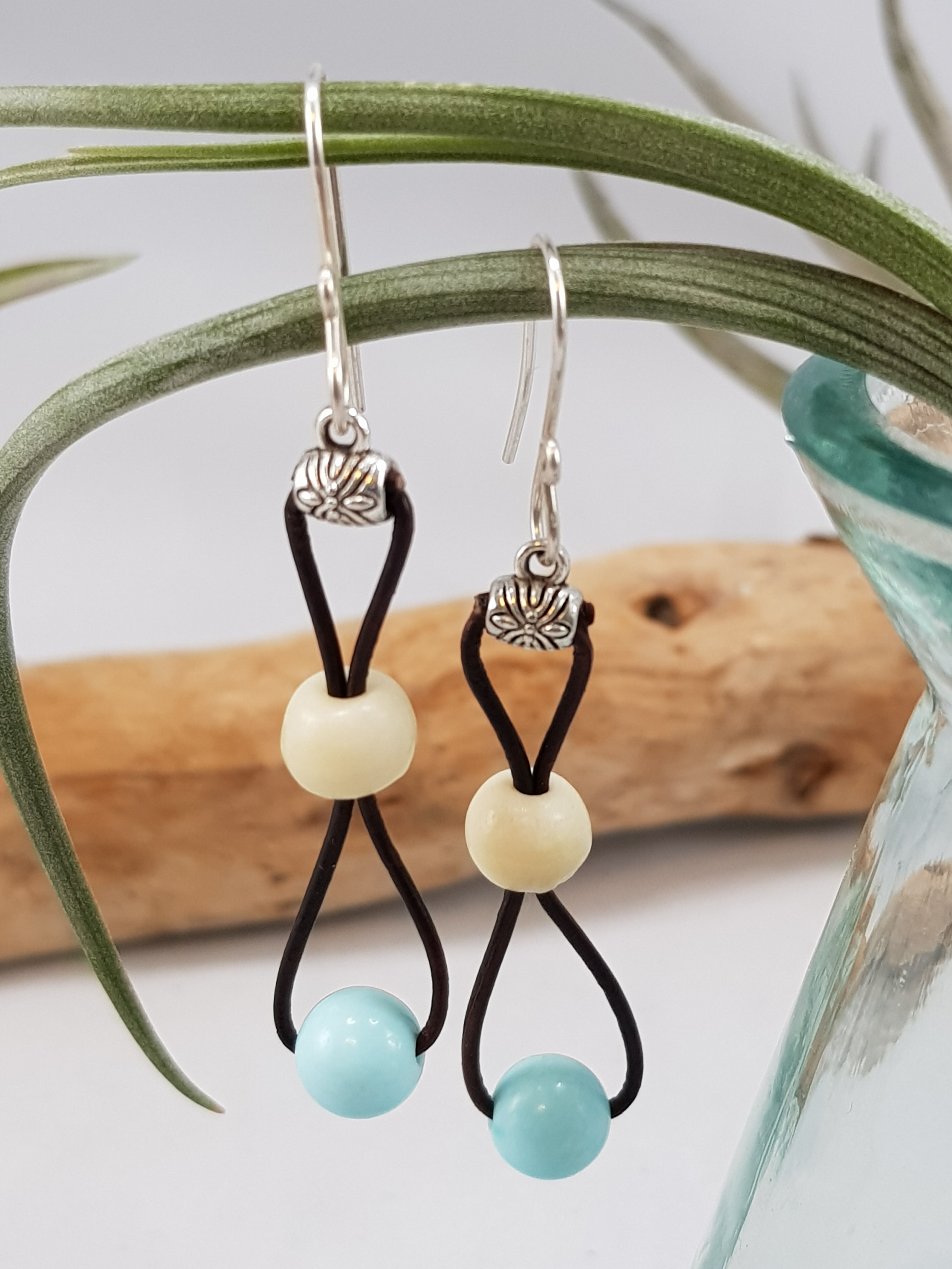 Turquoise N Bone Drop Earrings