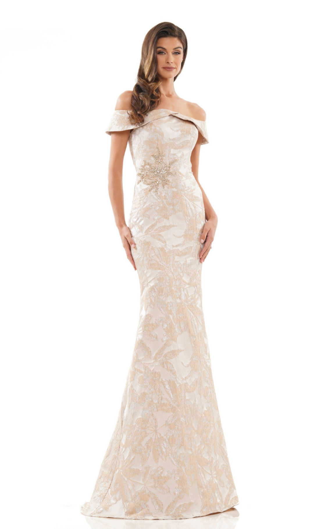 Kaia Off-the-Shoulder Floral Brocade Mermaid Dress