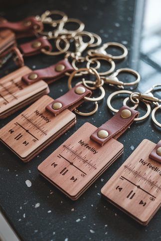Music Lover Gift, Personalized Wooden Keychain with Spotify Code