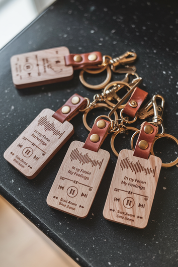 Music Lover Gift, Personalized Wooden Keychain with Spotify Code